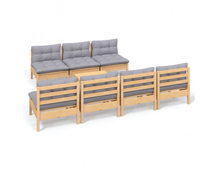 Sonata Set mobilier de grădină cu perne gri, 8 piese, lemn de pin