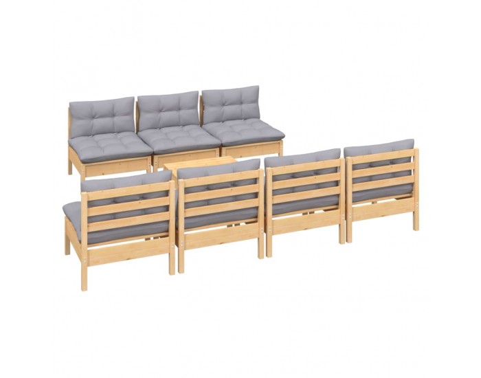 Sonata Set mobilier de grădină cu perne gri, 8 piese, lemn de pin