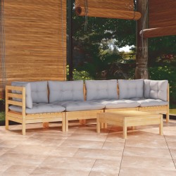 Sonata Set mobilier grădină cu perne gri, 5 piese, lemn masiv de pin