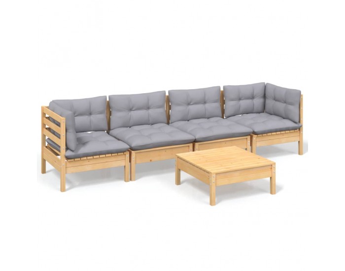 Sonata Set mobilier grădină cu perne gri, 5 piese, lemn masiv de pin