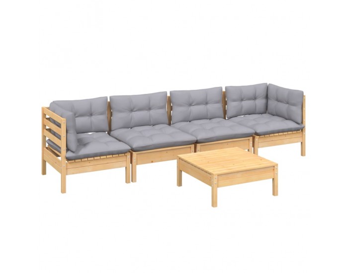 Sonata Set mobilier grădină cu perne gri, 5 piese, lemn masiv de pin