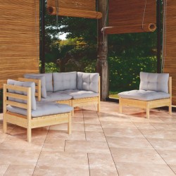 Sonata Set mobilier grădină cu perne gri, 4 piese, lemn masiv de pin