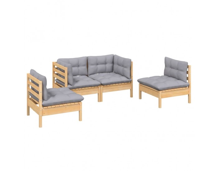 Sonata Set mobilier grădină cu perne gri, 4 piese, lemn masiv de pin