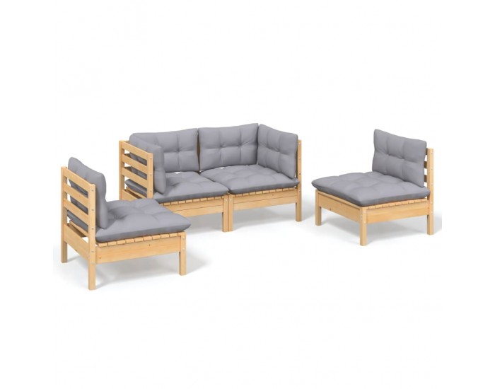 Sonata Set mobilier grădină cu perne gri, 4 piese, lemn masiv de pin