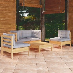 Sonata Set mobilier de grădină cu perne gri, 5 piese, lemn masiv pin