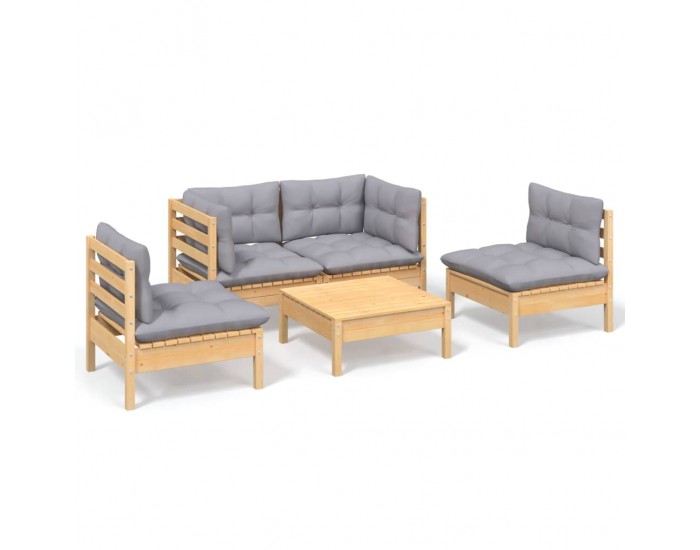 Sonata Set mobilier de grădină cu perne gri, 5 piese, lemn masiv pin