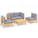 Sonata Set mobilier de grădină cu perne gri, 5 piese, lemn masiv pin