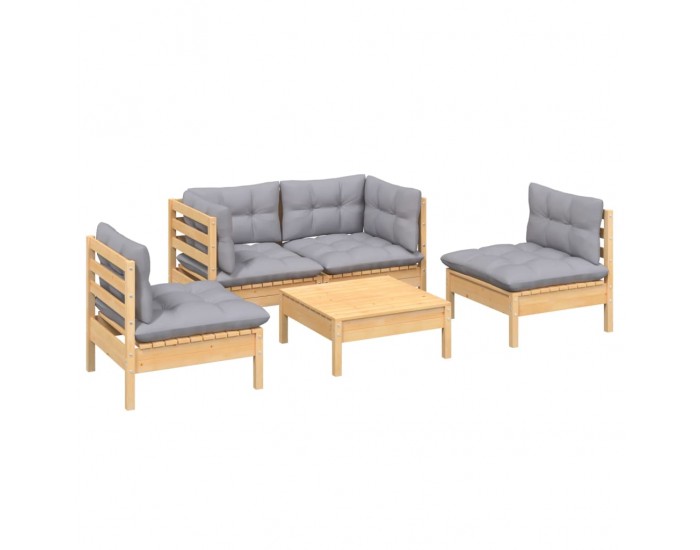 Sonata Set mobilier de grădină cu perne gri, 5 piese, lemn masiv pin