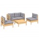 Sonata Set mobilier de grădină cu perne gri, 5 piese, lemn masiv pin