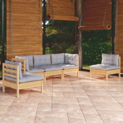Sonata Set mobilier de grădină cu perne gri, 5 piese, lemn masiv pin