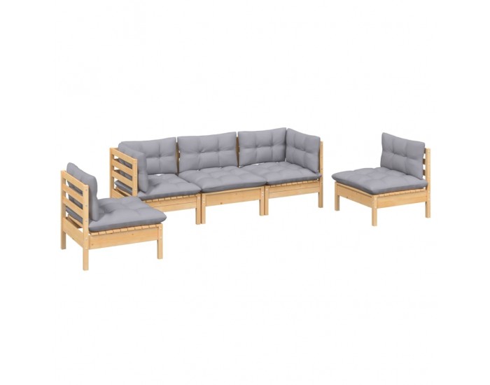 Sonata Set mobilier de grădină cu perne gri, 5 piese, lemn masiv pin