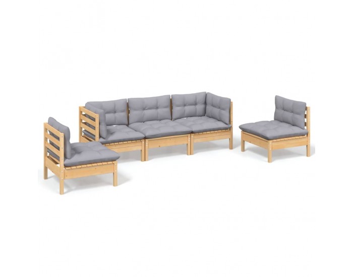 Sonata Set mobilier de grădină cu perne gri, 5 piese, lemn masiv pin