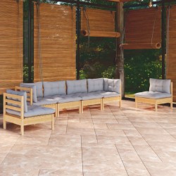 Sonata Set mobilier grădină cu perne gri, 6 piese, lemn de pin
