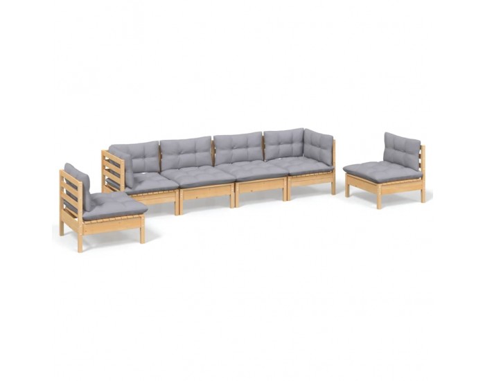 Sonata Set mobilier grădină cu perne gri, 6 piese, lemn de pin