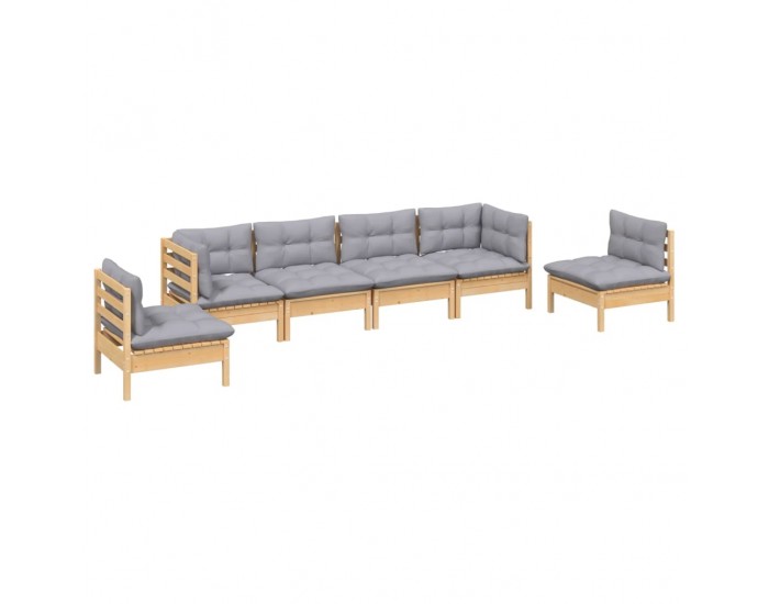 Sonata Set mobilier grădină cu perne gri, 6 piese, lemn de pin