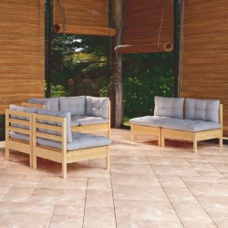 Sonata Set mobilier grădină cu perne gri, 6 piese, lemn de pin