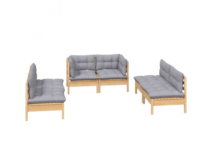 Sonata Set mobilier grădină cu perne gri, 6 piese, lemn de pin
