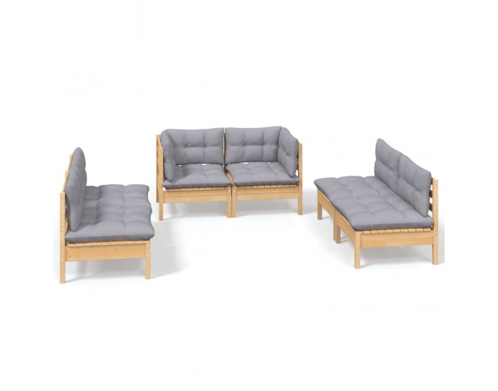 Sonata Set mobilier grădină cu perne gri, 6 piese, lemn de pin