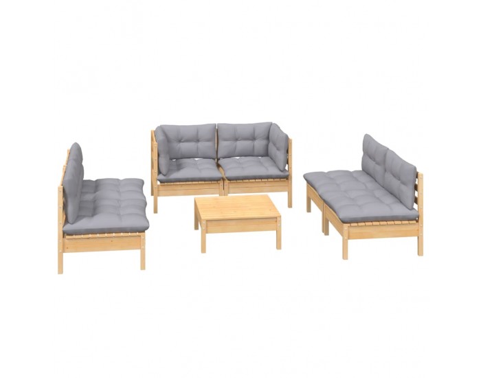 Sonata Set mobilier grădină cu perne gri, 7 piese, lemn masiv de pin