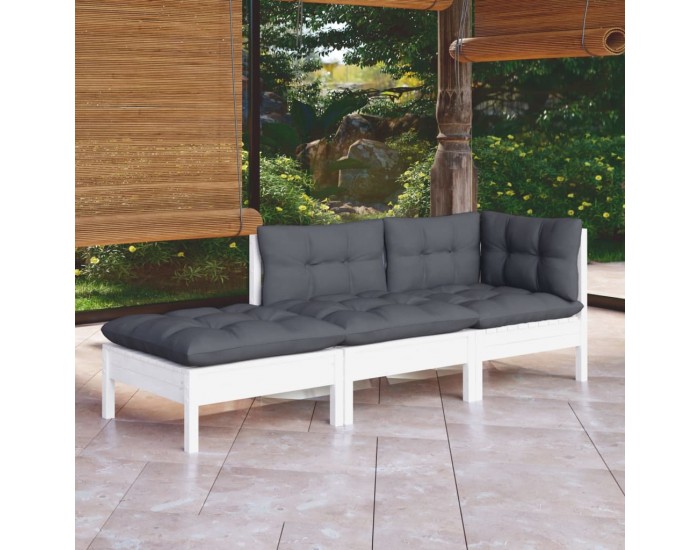 Sonata Set mobilier grădină cu perne, 3 piese, lemn masiv de pin
