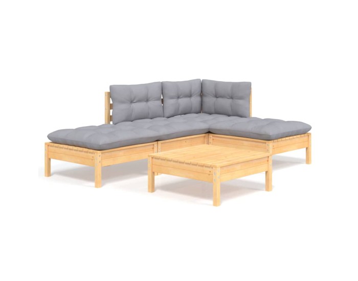 Sonata Set mobilier grădină cu perne gri, 5 piese, lemn masiv de pin