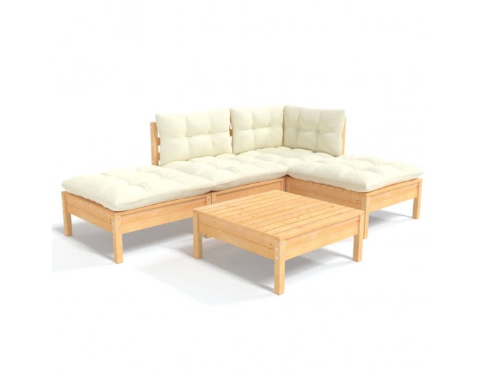 Sonata Set mobilier grădină cu perne crem, 5 piese, lemn de pin