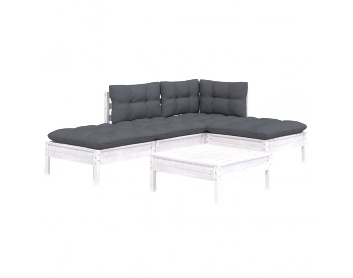 Sonata Set mobilier grădină cu perne, 5 piese, alb, lemn de pin