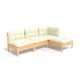 Sonata Set mobilier grădină cu perne, 4 piese, crem, lemn de pin