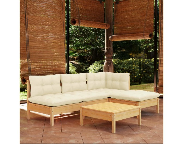 Sonata Set mobilier grădină cu perne crem, 5 piese, lemn de pin