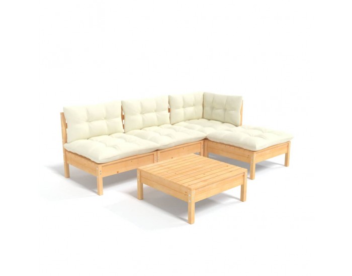 Sonata Set mobilier grădină cu perne crem, 5 piese, lemn de pin