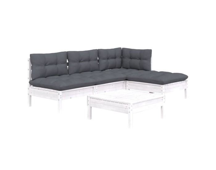 Sonata Set mobilier grădină cu perne, 5 piese, alb, lemn de pin