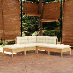 Sonata Set mobilier grădină cu perne crem, 5 piese, lemn de pin
