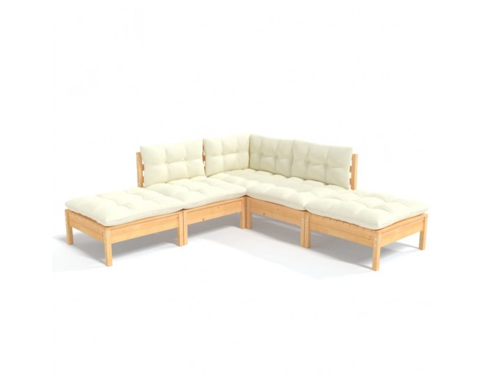 Sonata Set mobilier grădină cu perne crem, 5 piese, lemn de pin