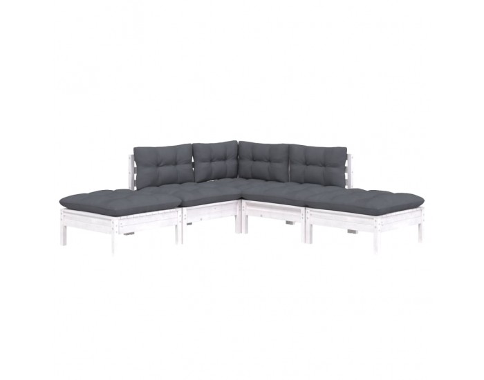 Sonata Set mobilier grădină cu perne, 5 piese, alb, lemn de pin