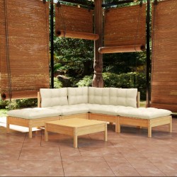 Sonata Set mobilier grădină cu perne crem, 6 piese, lemn masiv de pin