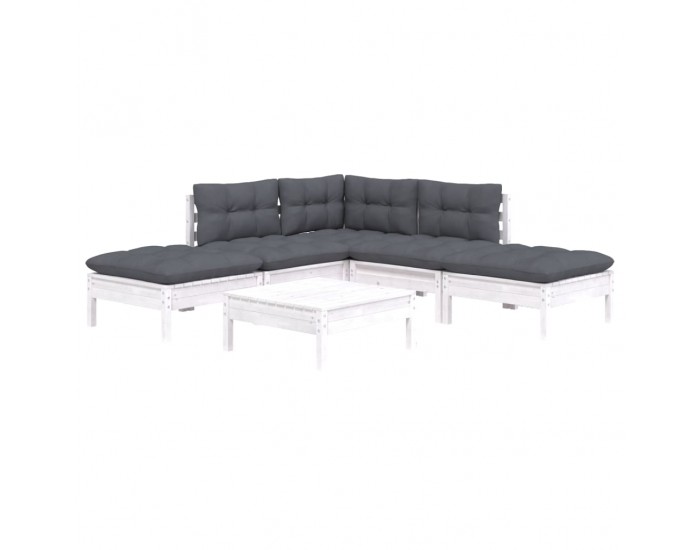 Sonata Set mobilier de grădină cu perne, 6 piese, alb, lemn de pin