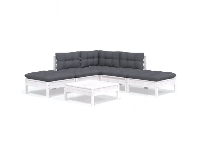 Sonata Set mobilier de grădină cu perne, 6 piese, alb, lemn de pin