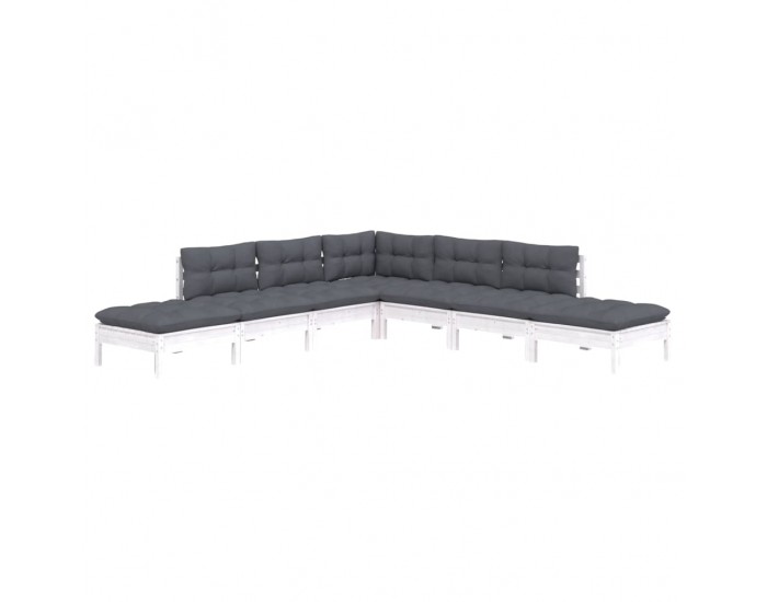 Sonata Set mobilier de grădină cu perne, 7 piese, alb, lemn masiv pin