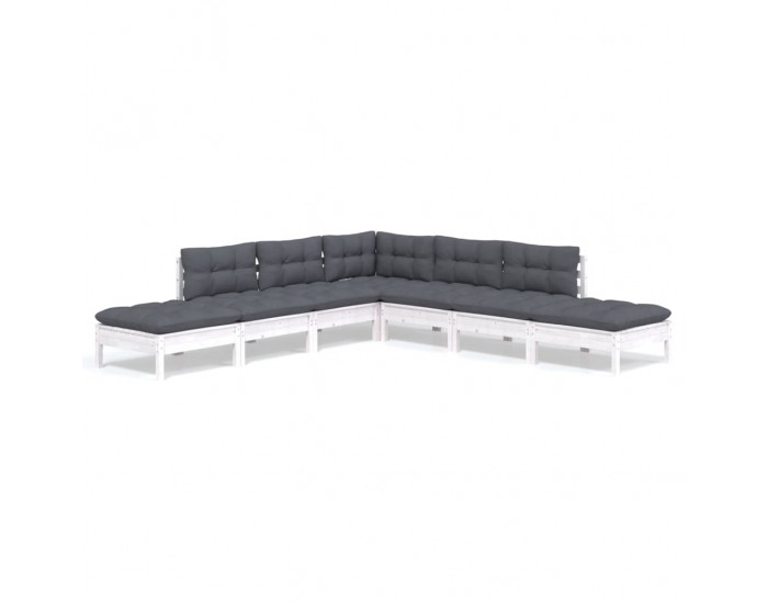 Sonata Set mobilier de grădină cu perne, 7 piese, alb, lemn masiv pin