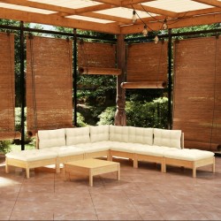 Sonata Set mobilier grădină cu perne crem, 8 piese, lemn de pin