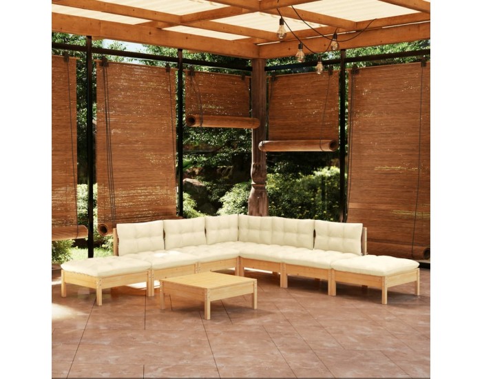 Sonata Set mobilier grădină cu perne crem, 8 piese, lemn de pin
