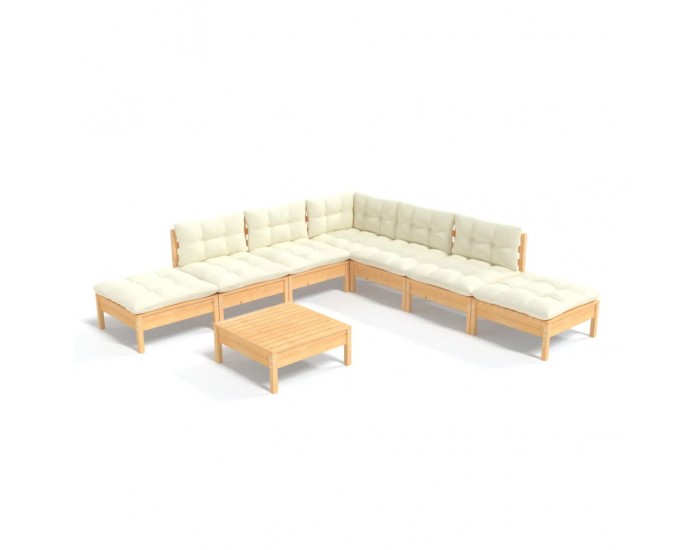 Sonata Set mobilier grădină cu perne crem, 8 piese, lemn de pin
