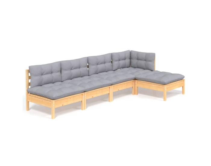 Sonata Set mobilier grădină cu perne gri, 5 piese, lemn masiv de pin