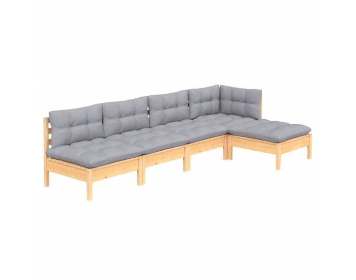 Sonata Set mobilier grădină cu perne gri, 5 piese, lemn masiv de pin