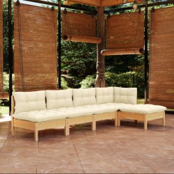 Sonata Set mobilier grădină cu perne crem, 5 piese, lemn de pin