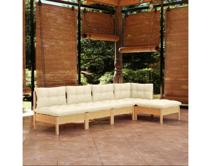 Sonata Set mobilier grădină cu perne crem, 5 piese, lemn de pin