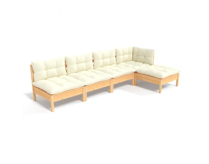 Sonata Set mobilier grădină cu perne crem, 5 piese, lemn de pin