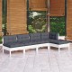 Sonata Set mobilier grădină cu perne, 5 piese, alb, lemn de pin