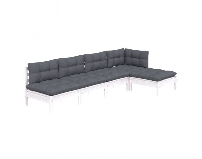 Sonata Set mobilier grădină cu perne, 5 piese, alb, lemn de pin