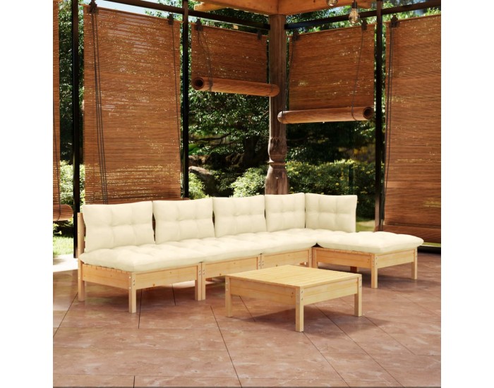 Sonata Set mobilier grădină cu perne crem, 6 piese, lemn de pin
